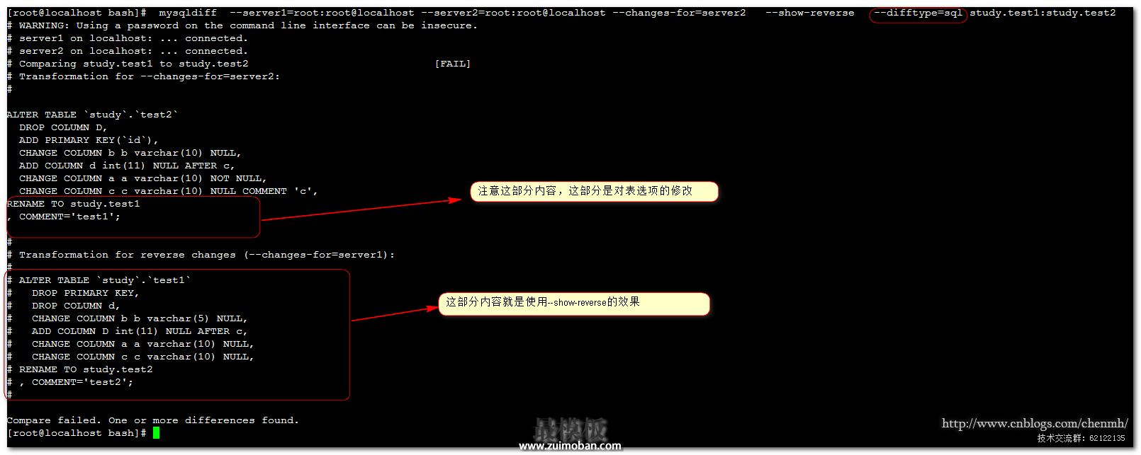 mysqldiff工具对比mysql数据库表结构差异