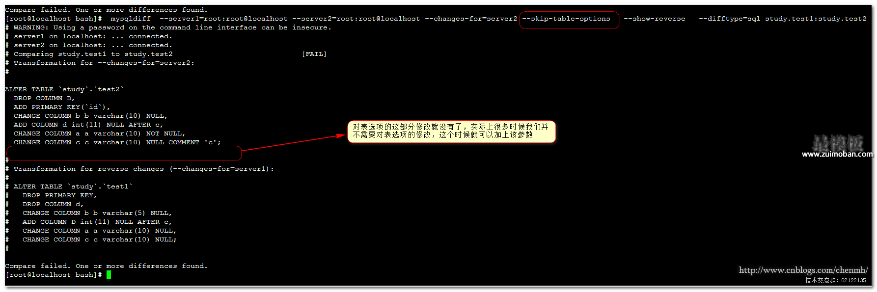 mysqldiff工具对比mysql数据库表结构差异