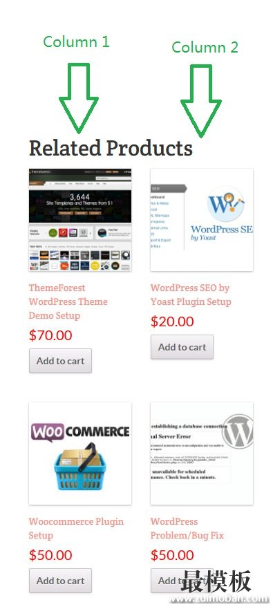 Woocommerce相关产品4列2列