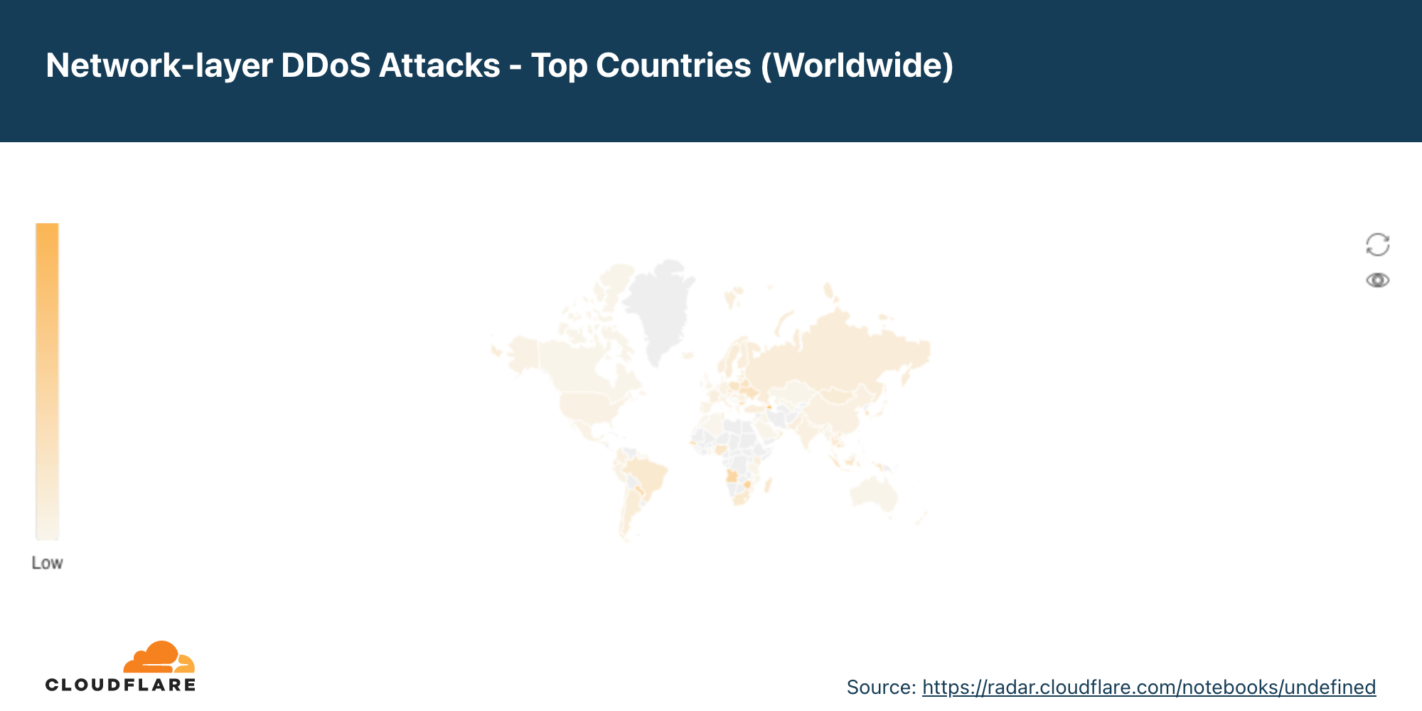 （地图）2022 年第一季度网络层 DDoS 攻击按来源国家/地区分布
